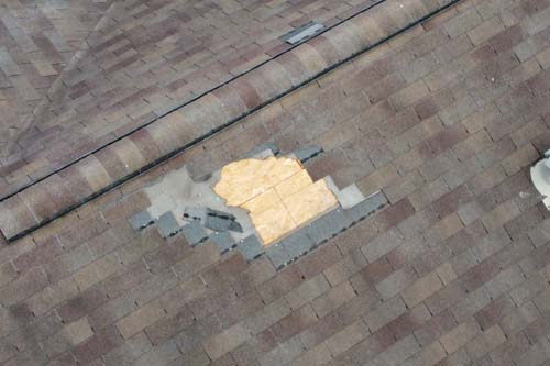 Damaged roof arial view. 