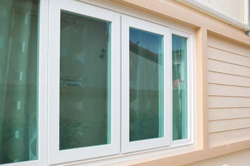 Close up of white paned windows